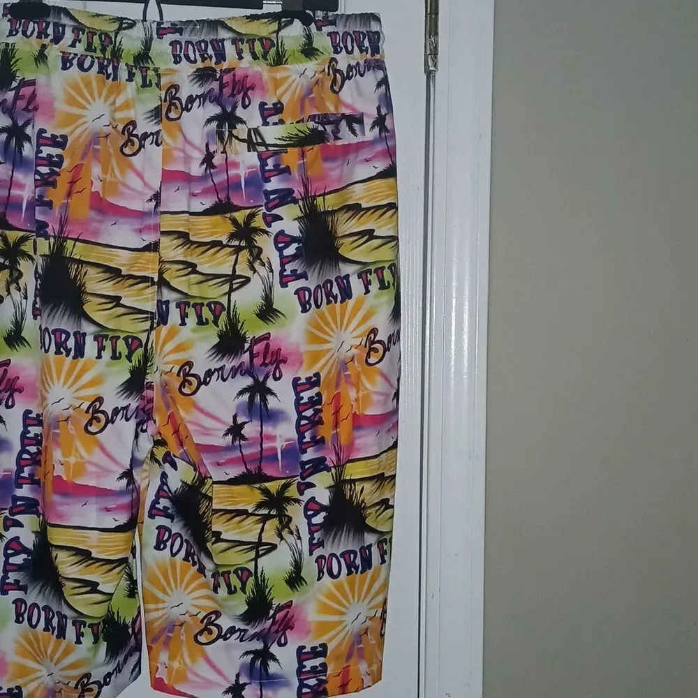 Born Fly  Fly N free print tropical beach swim trunks Sz 2XL NWT